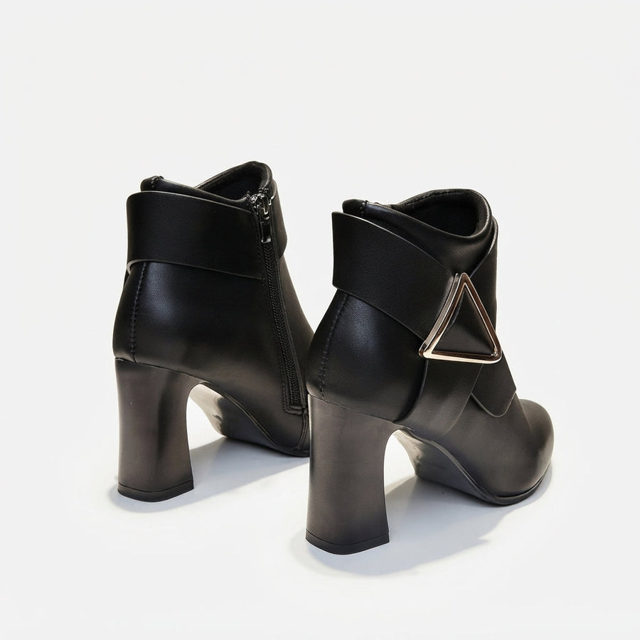Women's Pointed Toe Block Heel Ankle Boots with Buckle Zip — view 3