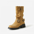 Women's Heeled Biker Boots with Buckle Straps & Lug Sole — view 2