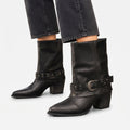 Women's Slouch Western Boots with Studded Buckle, Pull-On