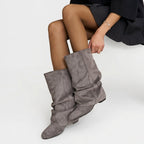 Women's Grey Suede Slouch Boots with Hidden Heel in Grey – view 4