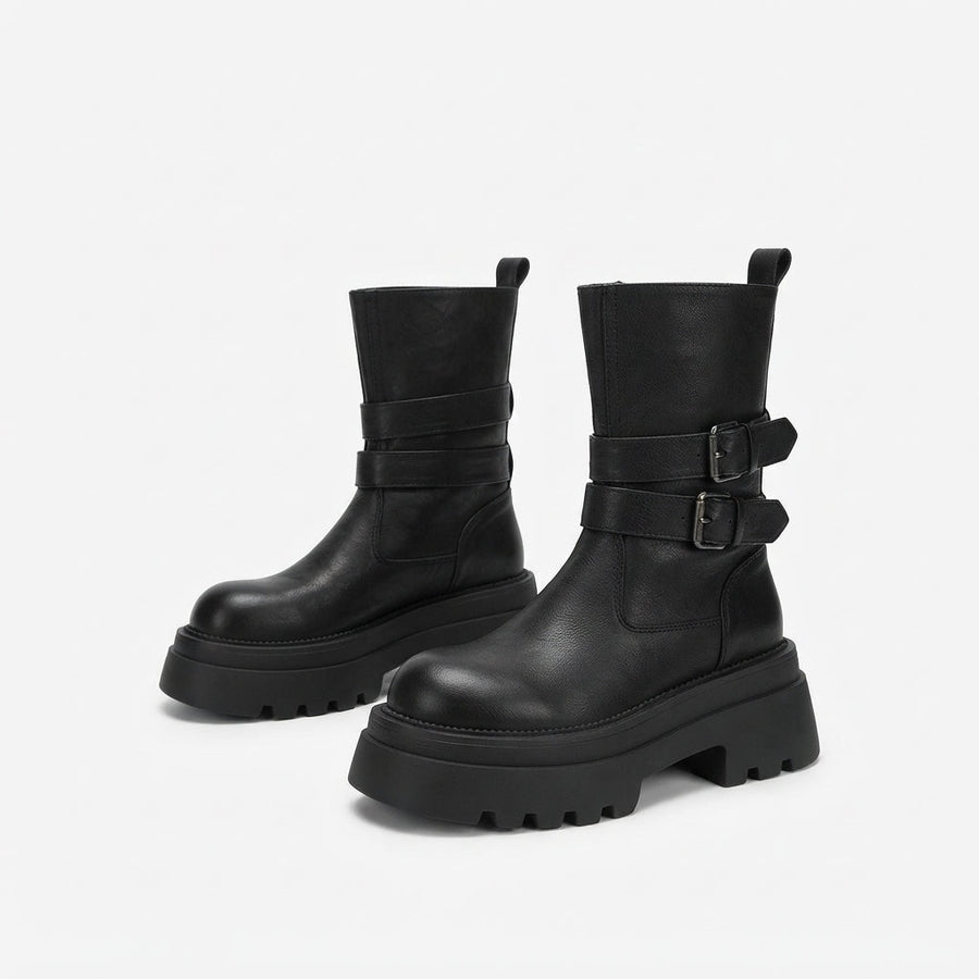 Bottes biker à plateforme pour femmes avec brides à double boucle