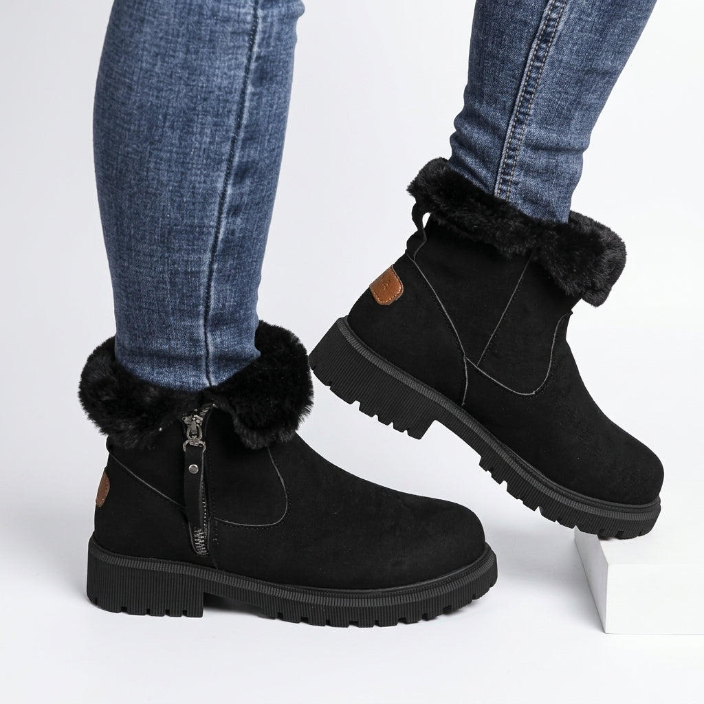 Women's Suede Side-Zip Ankle Boots with Chunky Lug Sole in Black – view 2