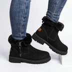 Women's Suede Side-Zip Ankle Boots with Chunky Lug Sole in Black – view 2