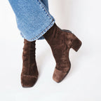 Women's Square Toe Suede Block Heel Ankle Boots in Brown – view 2