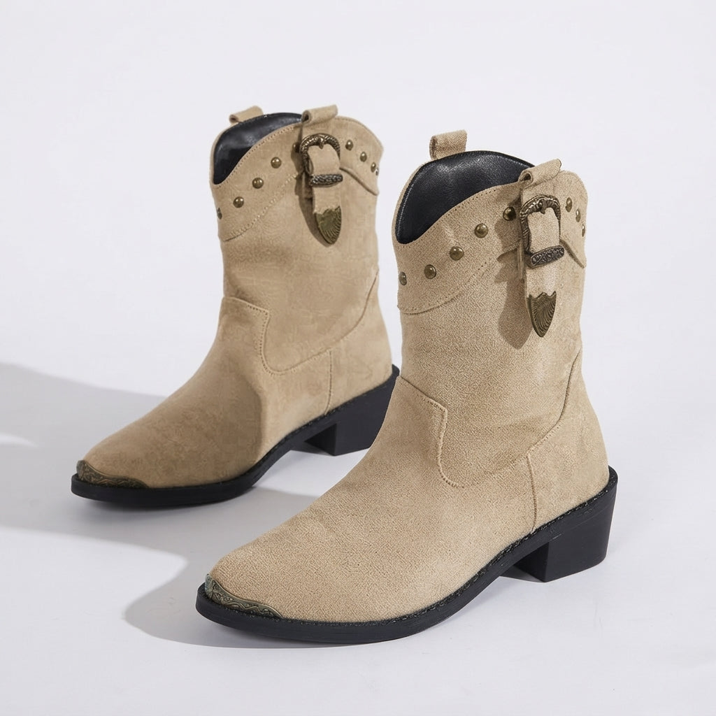 Women's Mid-Calf Cowboy Boots with Studded Buckle Strap — view 2