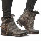 Women's Slouch Leather Biker Boots with Arch Support