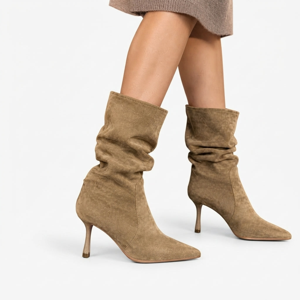 Women's Pointed Toe Stiletto Heeled Slouch Boots