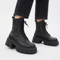 Women's Faux Leather Platform Combat Boots with Side Zip