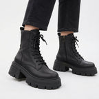 Women's Faux Leather Platform Combat Boots with Side Zip