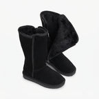 Women's Waterproof Suede Sheepskin-Lined Knee High Boots in Black – view 3