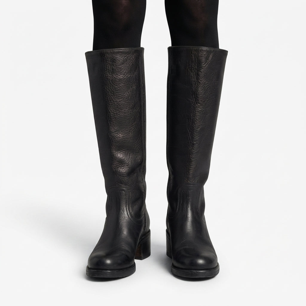 Women's Orthopaedic Leather Knee High Boots with Round Toe in Black – view 2