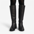 Women's Orthopaedic Leather Knee High Boots with Round Toe in Black – view 2