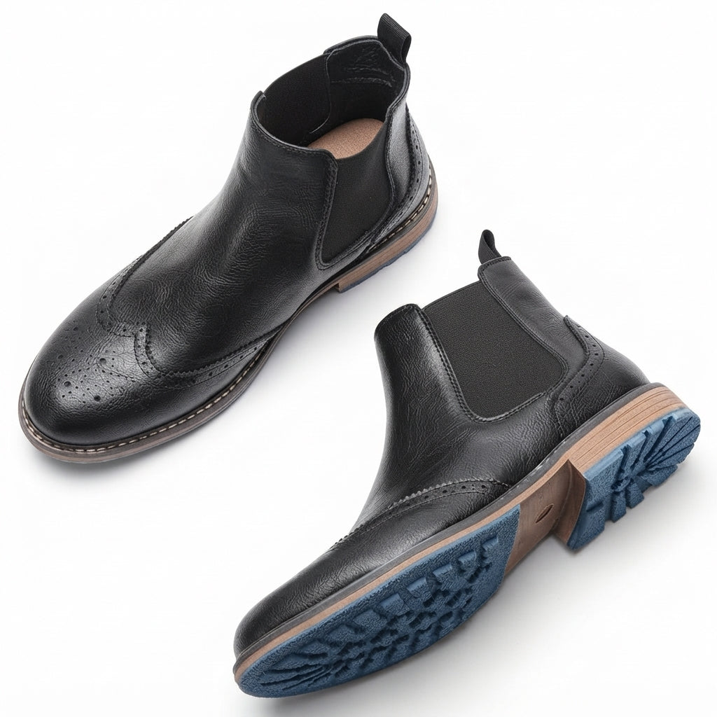 Men's Wingtip Brogue Chelsea Boots, Non-Slip Sole — view 3
