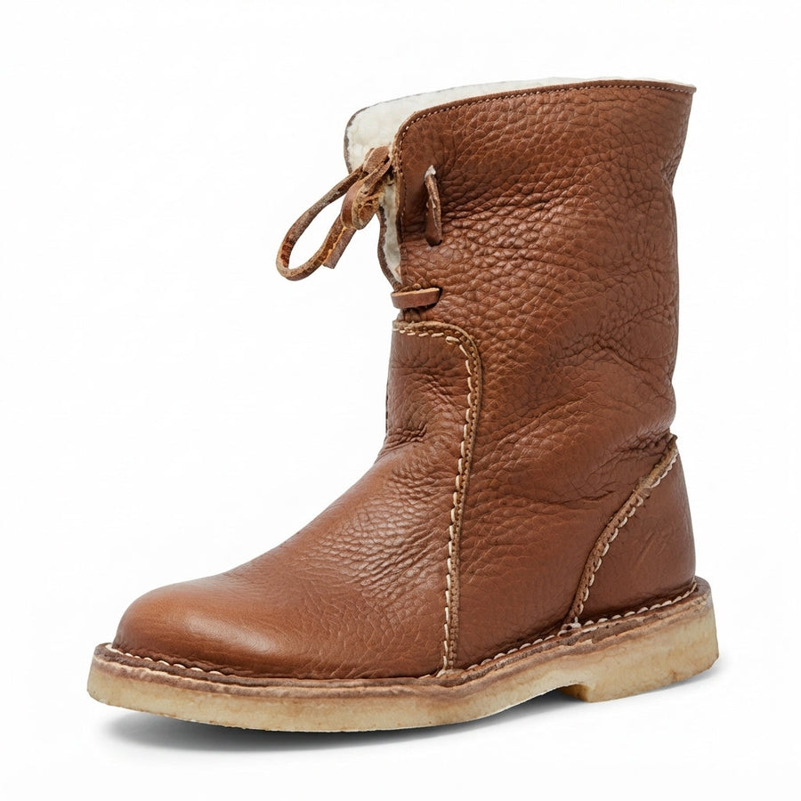 Women's Orthopaedic Slouch Leather Boots with Shearling-Look Cuff — view 2