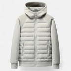 Men's hooded puffer jacket with quilted panels