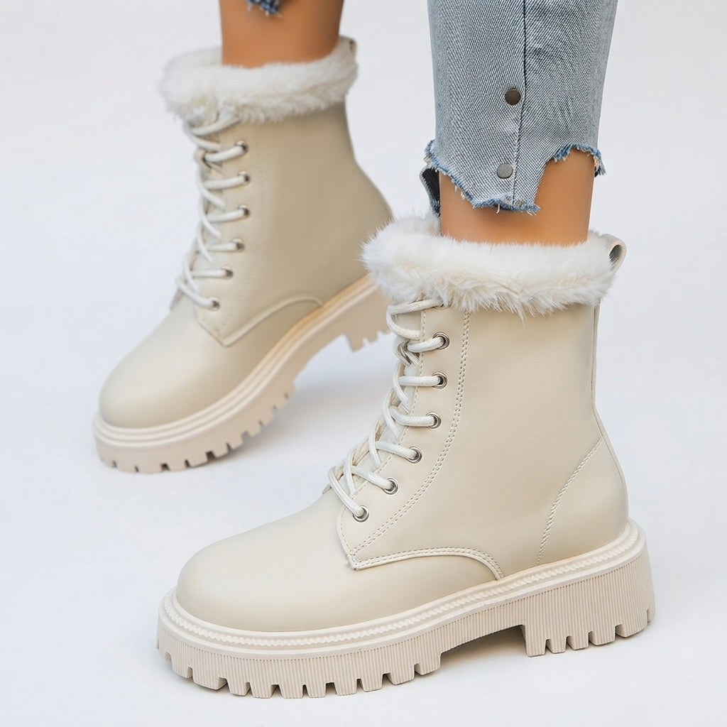 Women's Faux Fur-Lined High Lace-Up Combat Boots — view 2