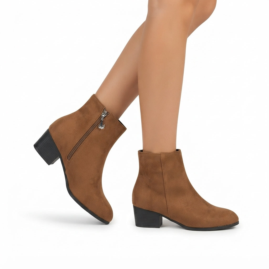 Women's Suede-Look Low Block Heel Ankle Boots with Zip — view 2