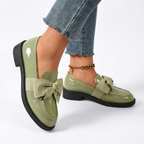 Women's Glossy Bow Loafers with Low Stacked Heel — view 2
