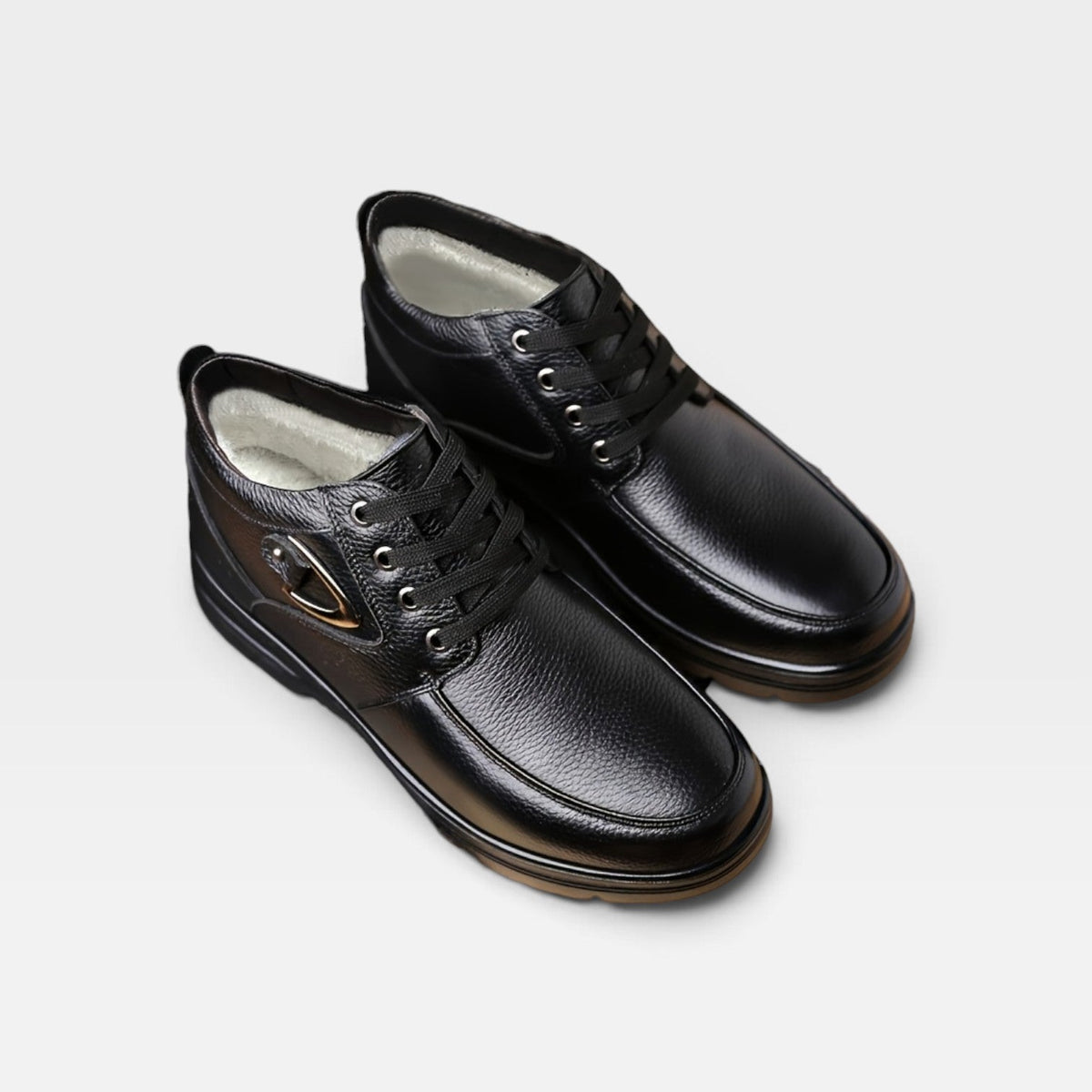 Men's Fleece-Lined Leather Lace-Up Boots with Buckle — view 8