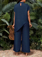 Women's asymmetric hem top and wide-leg trouser co-ord set