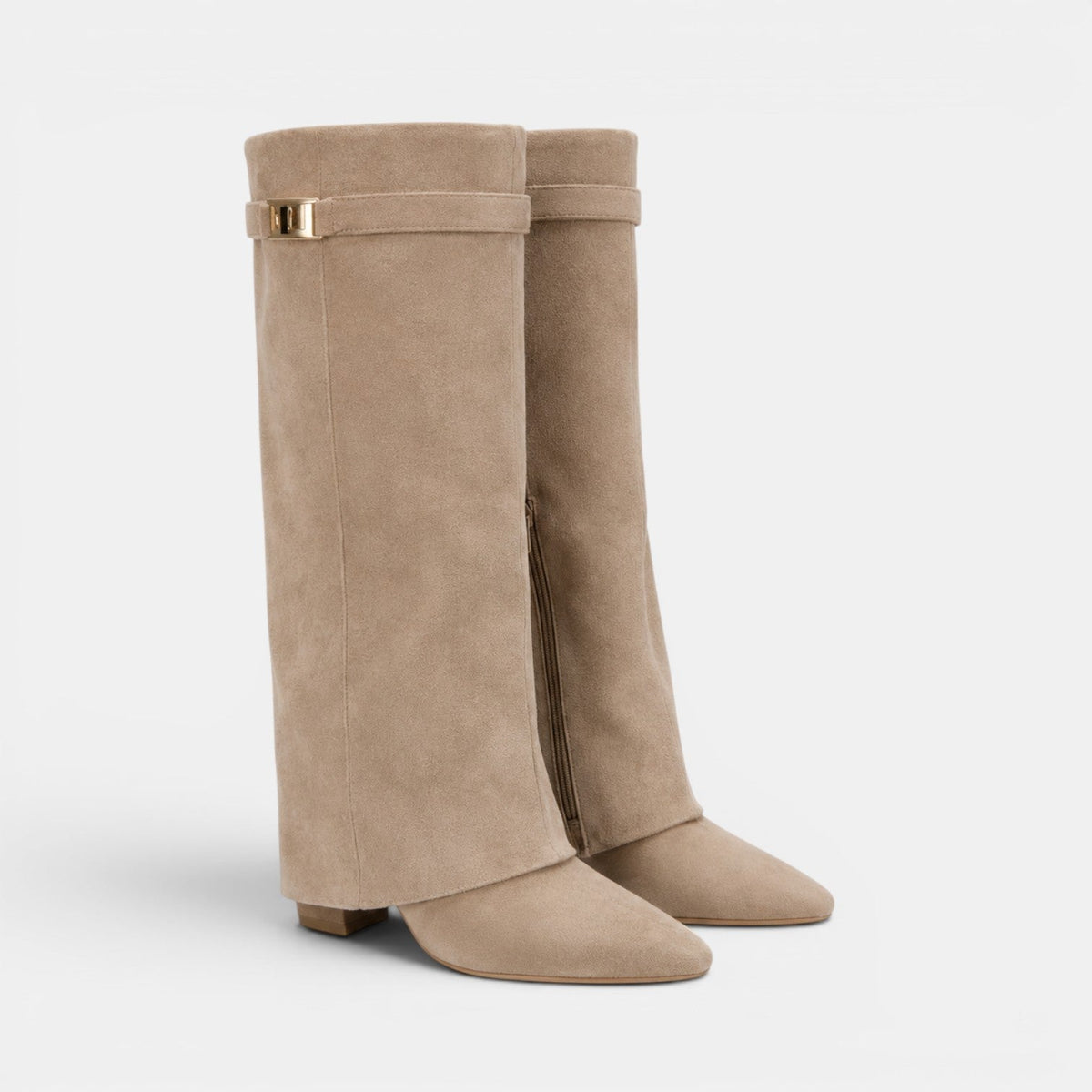 Women's Cuffed Knee-High Suede Boots with Block Heel — view 3