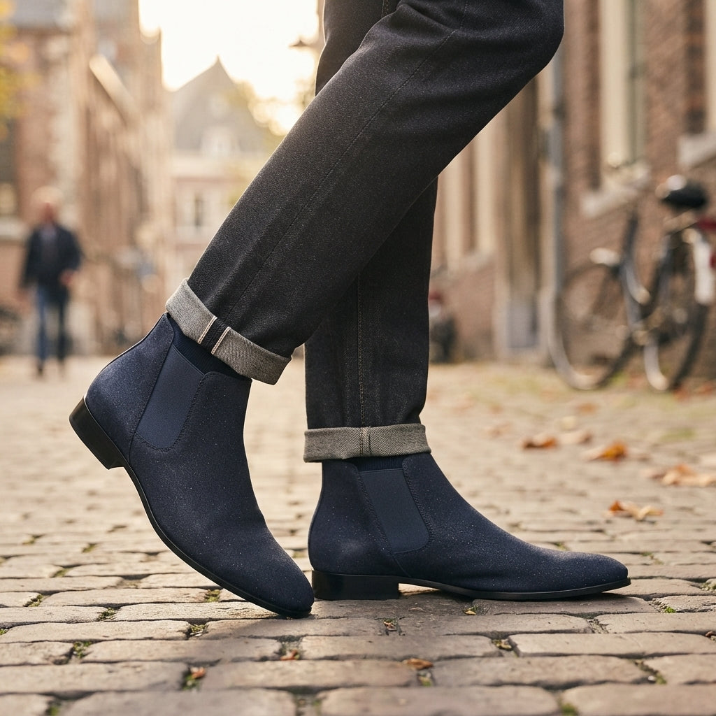 Men's Pointed Toe Suede Chelsea Boots, Cushioned Sole — view 3
