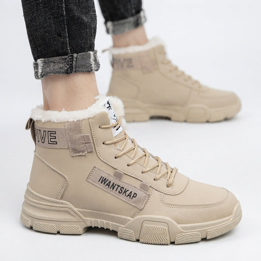 Men's Fur-Lined Lace-Up Combat Boots, Chunky Sole — view 3