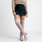 Women's Suede-Effect Over the Knee Boots with Block Heel in Beige – view 4