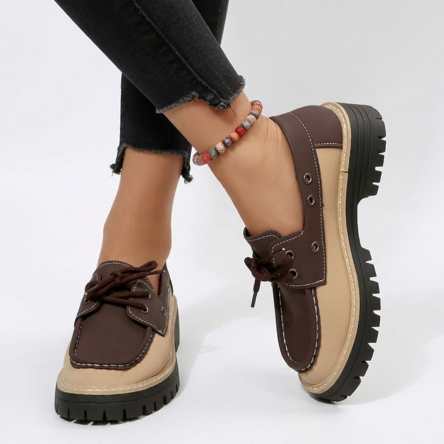 Women's Chunky Platform Lace-Up Loafers in Two-Tone — view 3