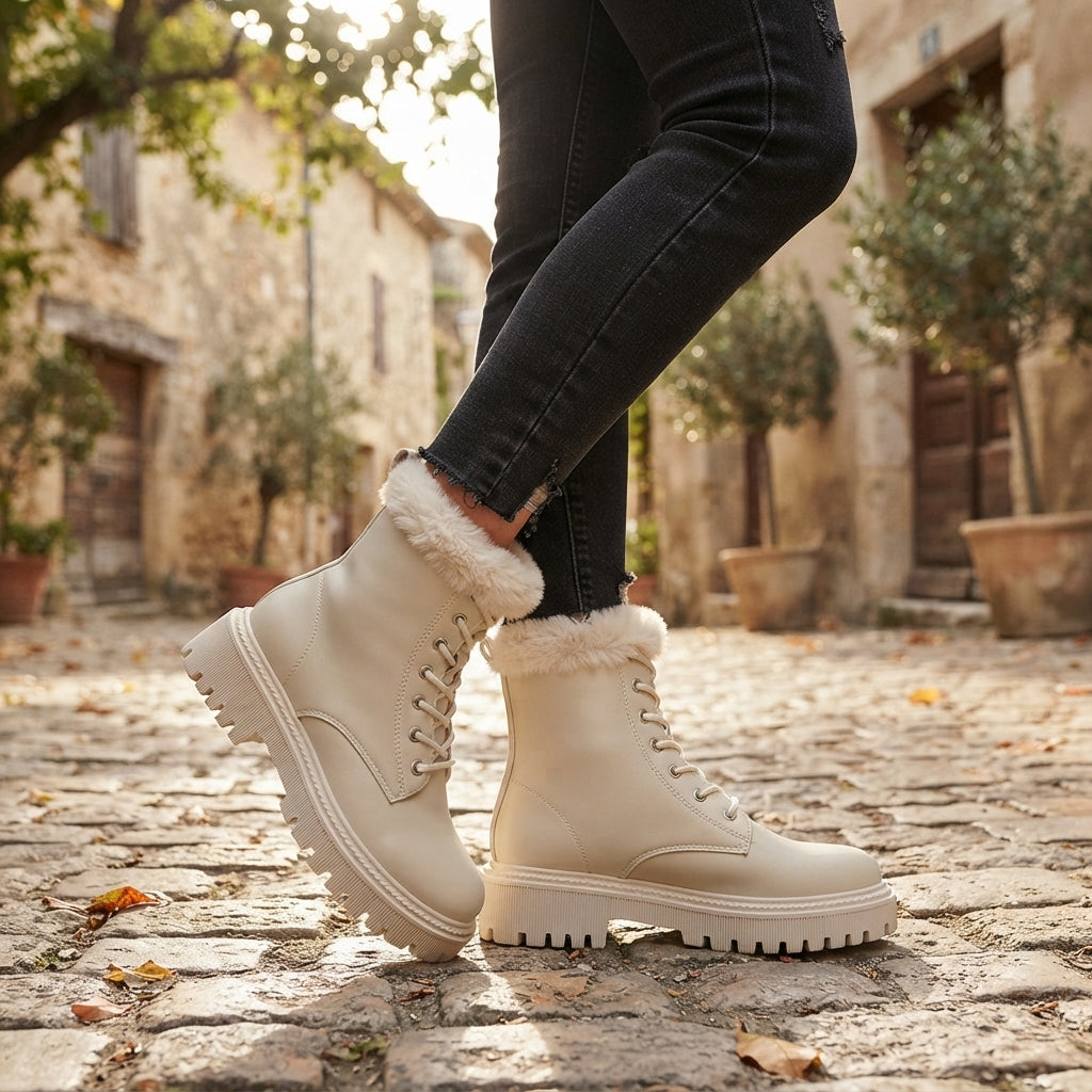 Women's Faux Fur-Lined High Lace-Up Combat Boots — view 3
