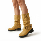 Women's Heeled Biker Boots with Buckle Straps & Lug Sole — view 3