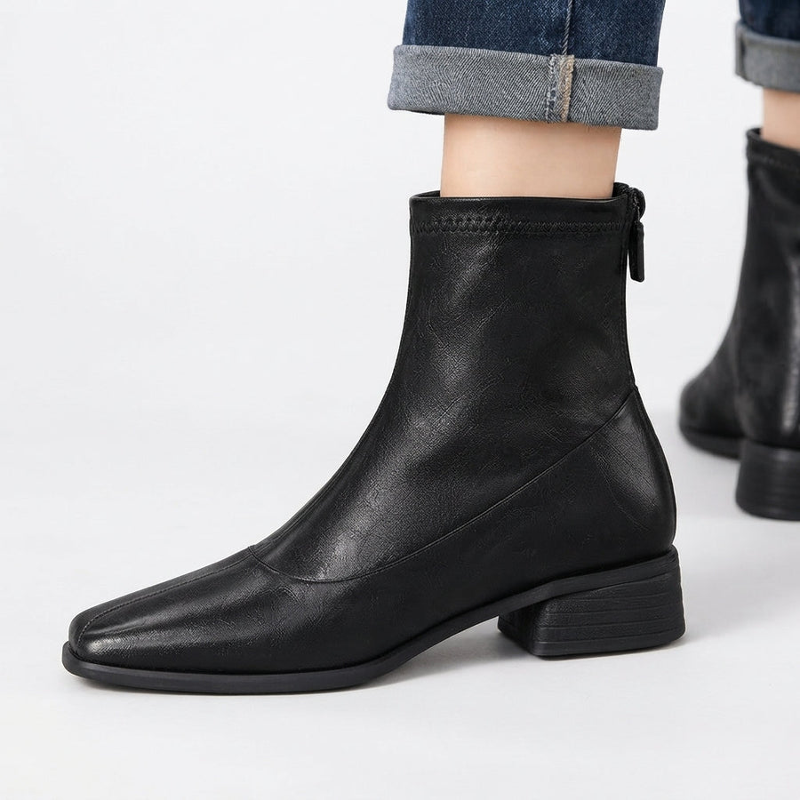 Bottines à bout carré pour femmes avec talon bloc bas