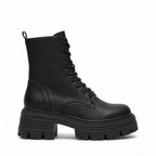 Women's Faux Leather Platform Combat Boots with Side Zip