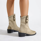 Women's Mid-Calf Cowboy Boots with Studded Buckle Strap — view 4