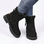 Women's Suede Side-Zip Ankle Boots with Chunky Lug Sole in Black – view 3