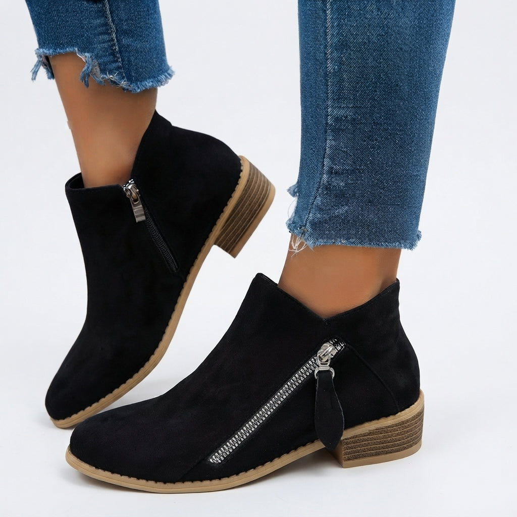 Women's Stacked Block Heel Ankle Boots with Side Zip — view 3