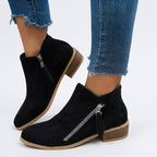 Women's Stacked Block Heel Ankle Boots with Side Zip — view 3
