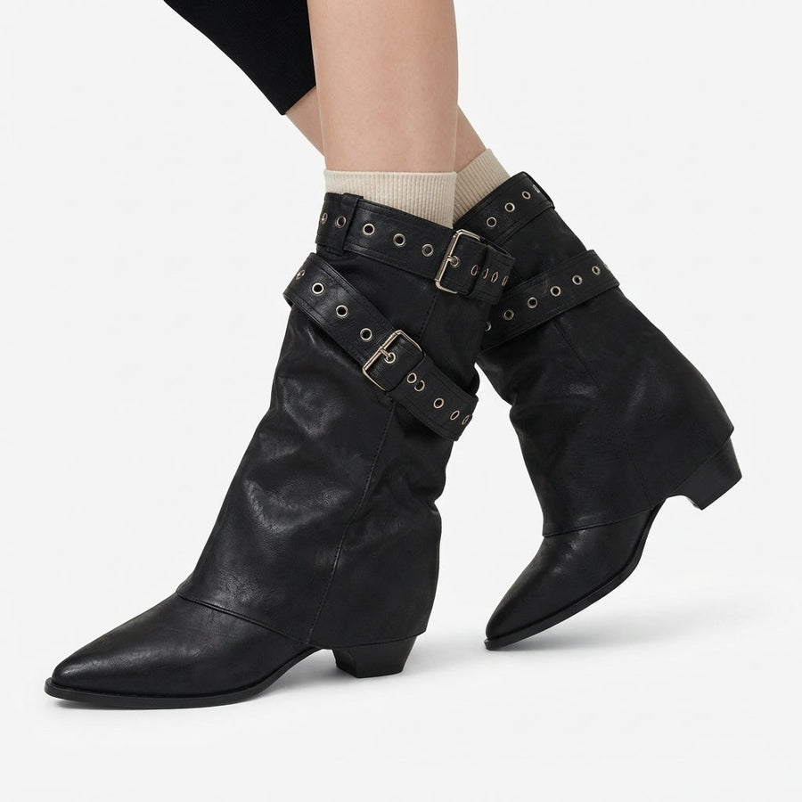 Bottes de cowboy souples à bout pointu pour femme avec brides à boucles