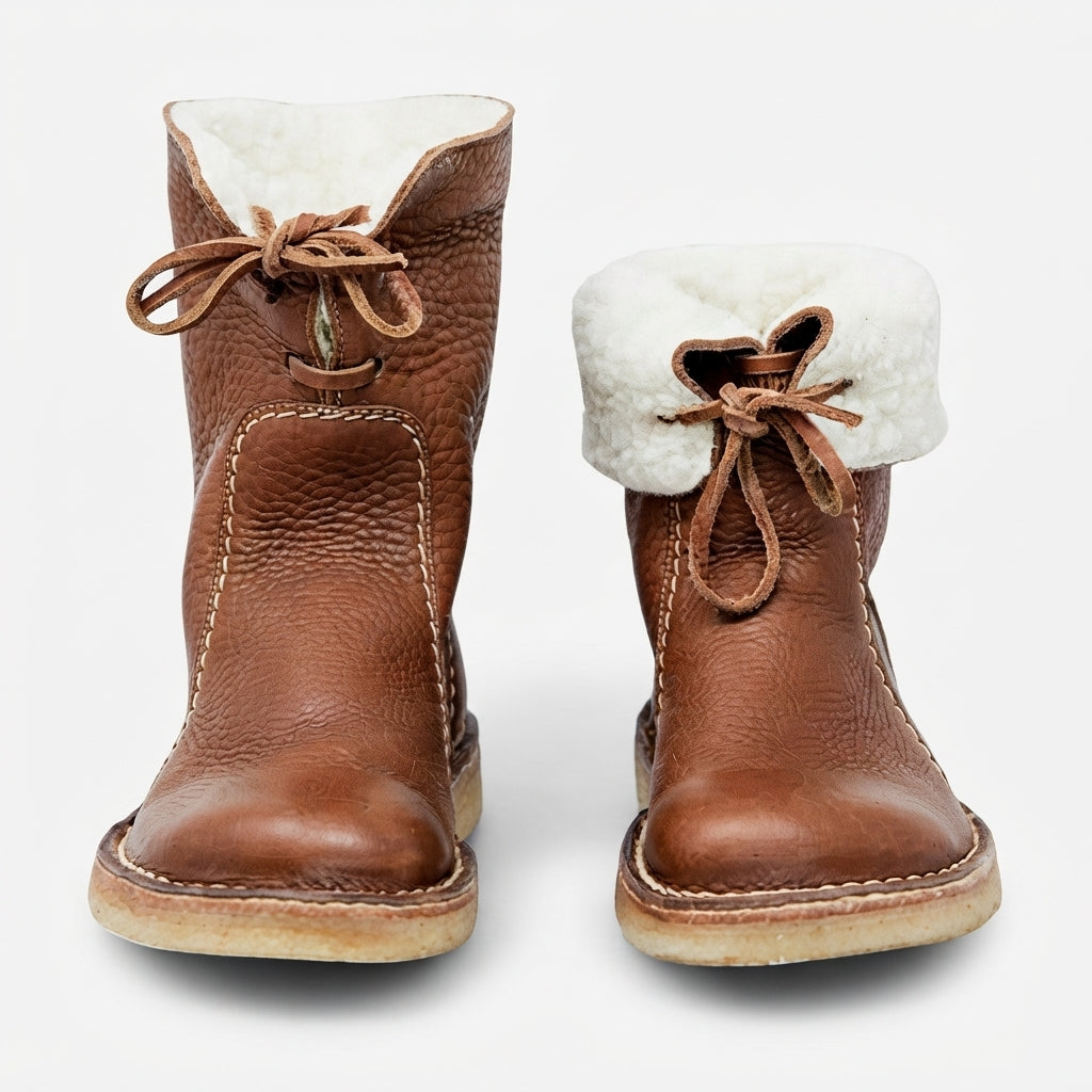 Women's Orthopaedic Slouch Leather Boots with Shearling-Look Cuff — view 3