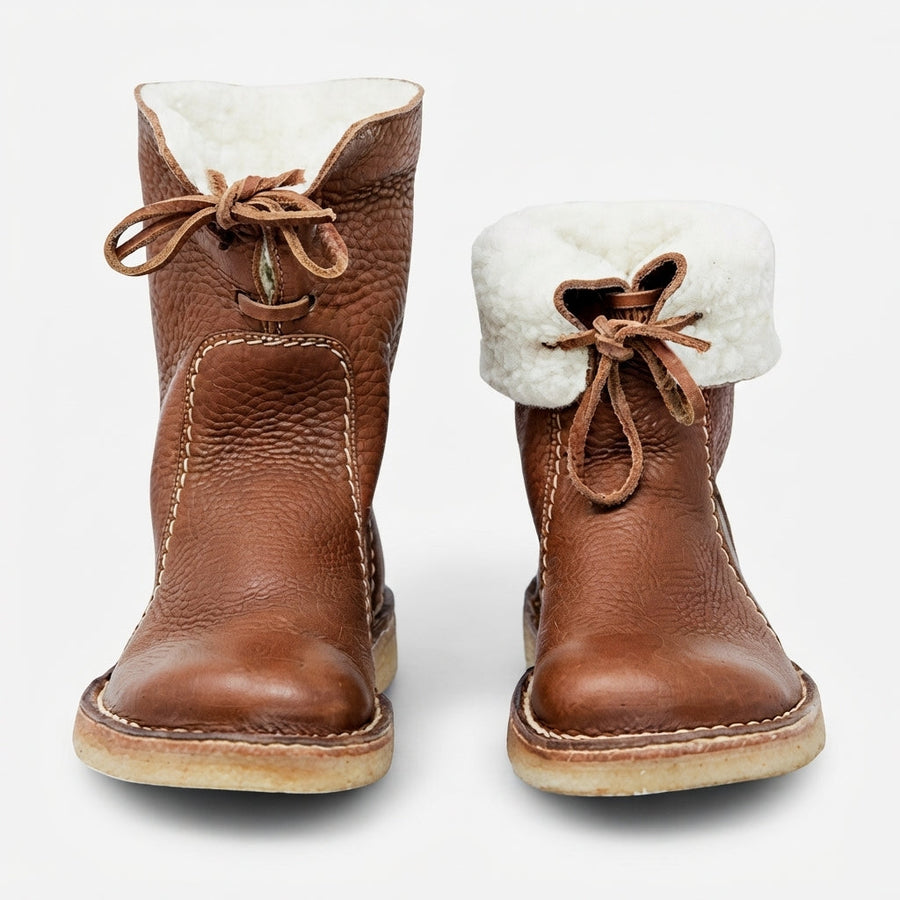 Women's Orthopaedic Slouch Leather Boots with Shearling-Look Cuff — view 3