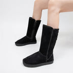 Women's Waterproof Suede Sheepskin-Lined Knee High Boots in Black – view 2