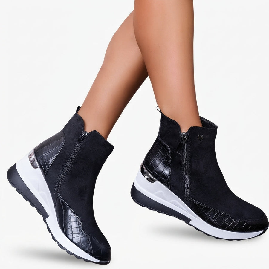 Women's Waterproof Orthopaedic Winter Wedge Ankle Boots in Black
