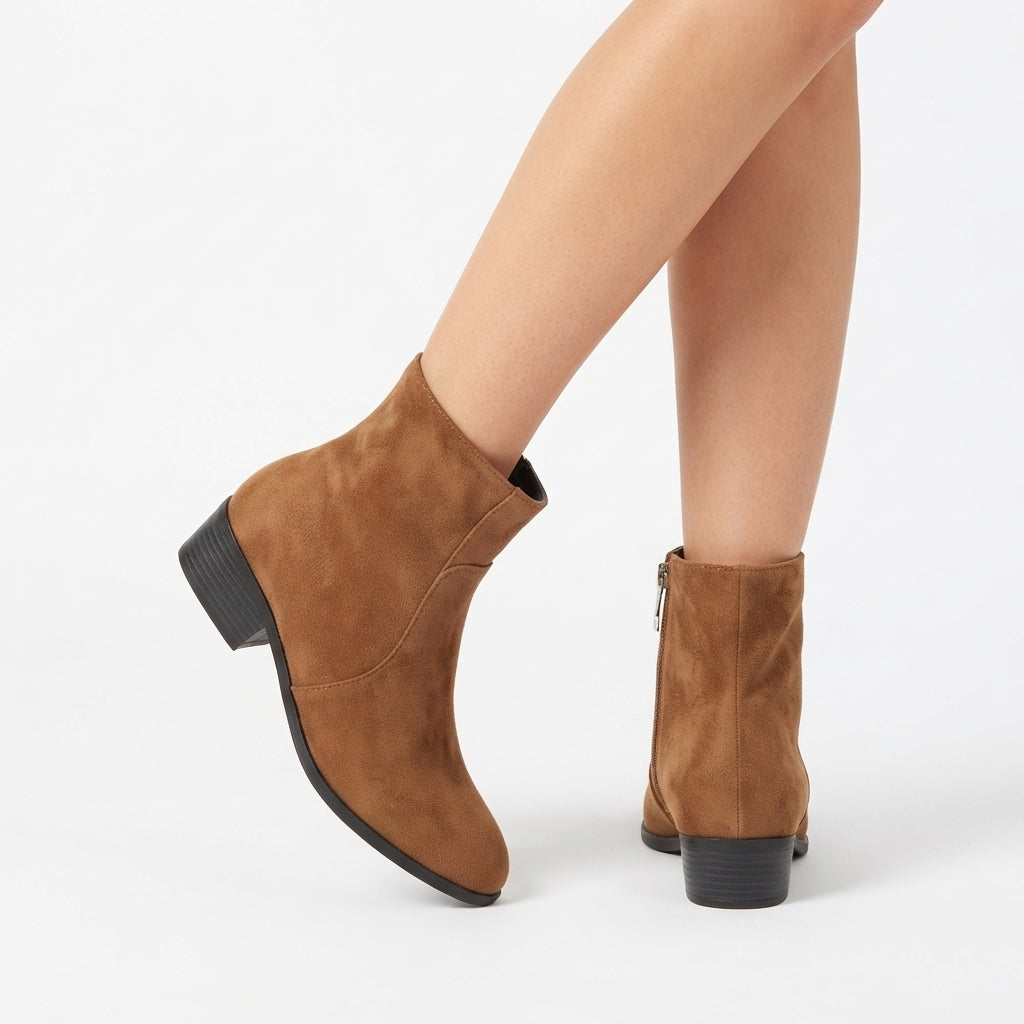 Women's Suede-Look Low Block Heel Ankle Boots with Zip — view 3