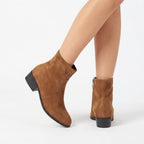 Women's Suede-Look Low Block Heel Ankle Boots with Zip — view 3