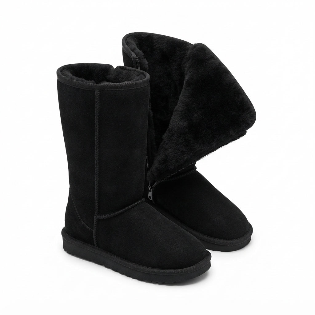 Women's Fleece-Lined Knee High Winter Boots, Suede Effect — view 2