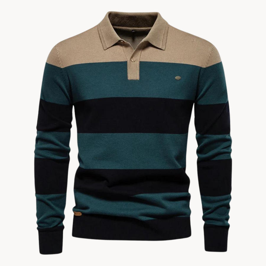Men's Striped Knit Polo Jumper | Bellino