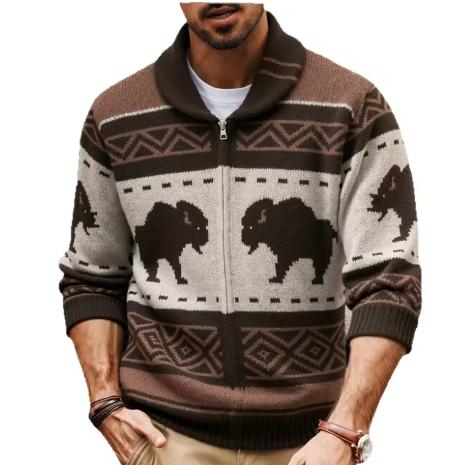 Men's Patchwork Reindeer Knit Jacket | Mountridge
