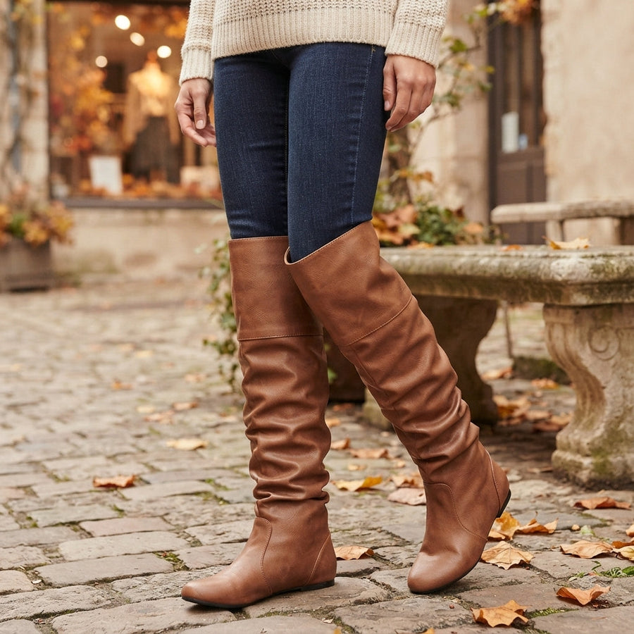 Bottes de cowboy froncées en cuir pour femme, à enfiler