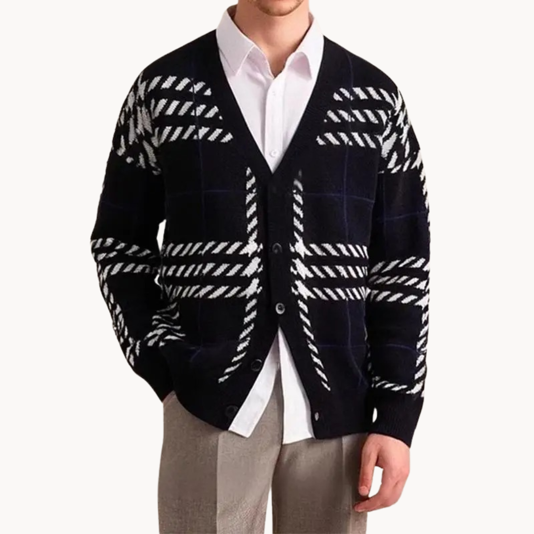 Men's Block Pattern Knit Cardigan | Percival