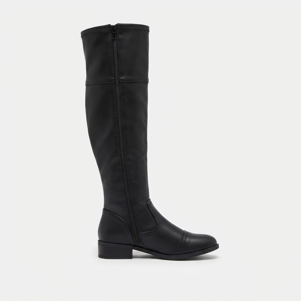 Women's Slim Stretch Over the Knee Boots with Low Block Heel in Black